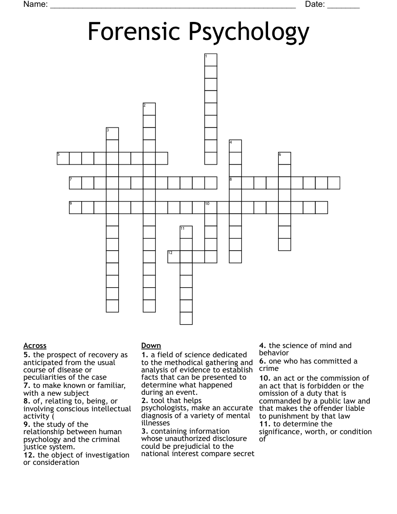 Forensic Psychology Crossword