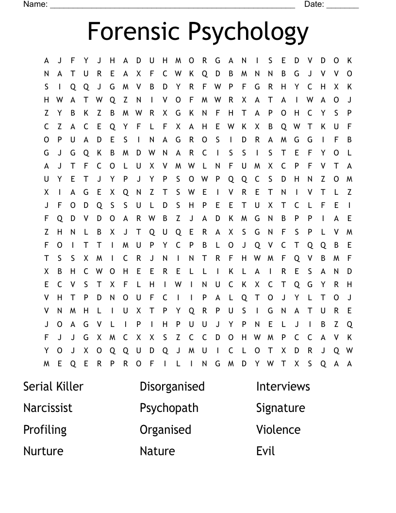 Forensic Psychology Word Search