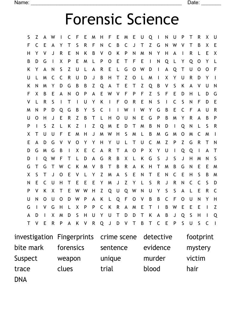 Forensic Science Word Search
