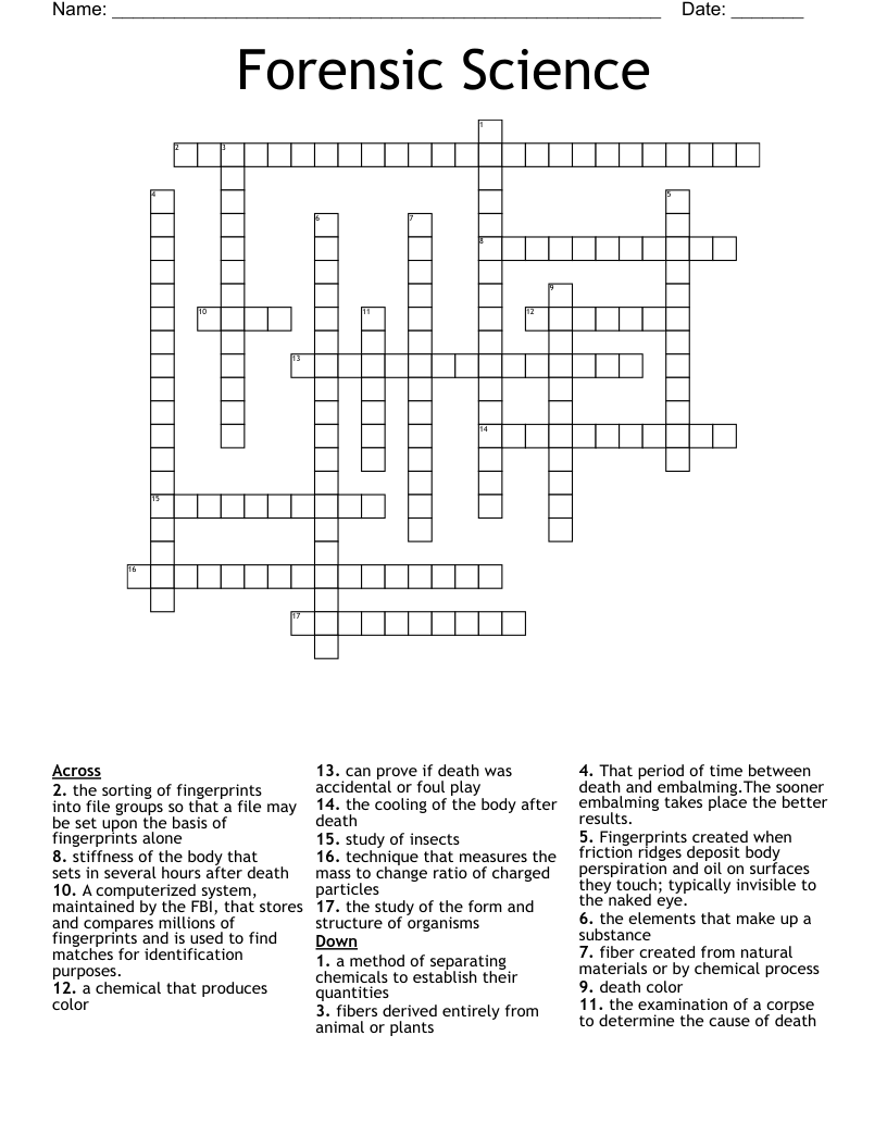Forensic Science Crossword
