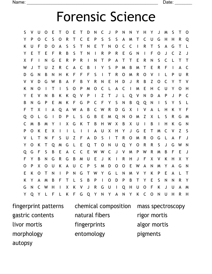 Forensic Science Word Search