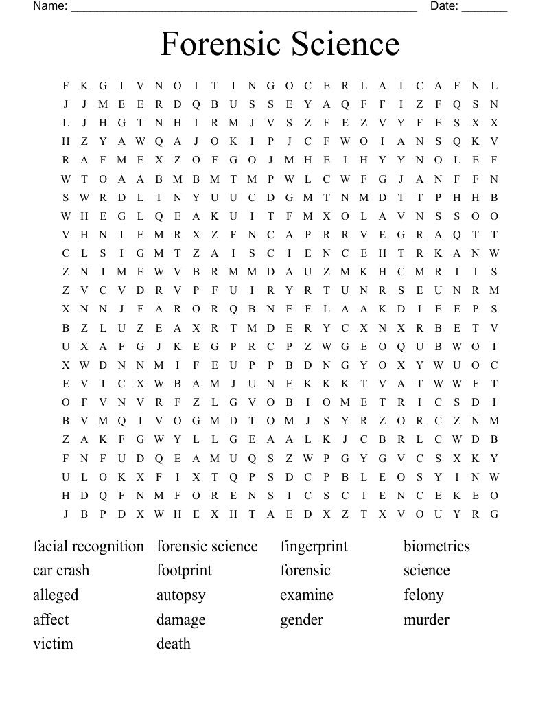 Forensic Science Word Search