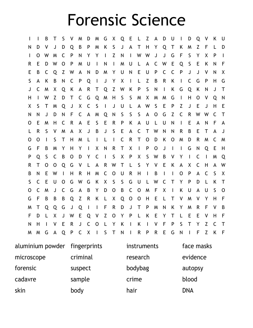 Forensic Science Word Search