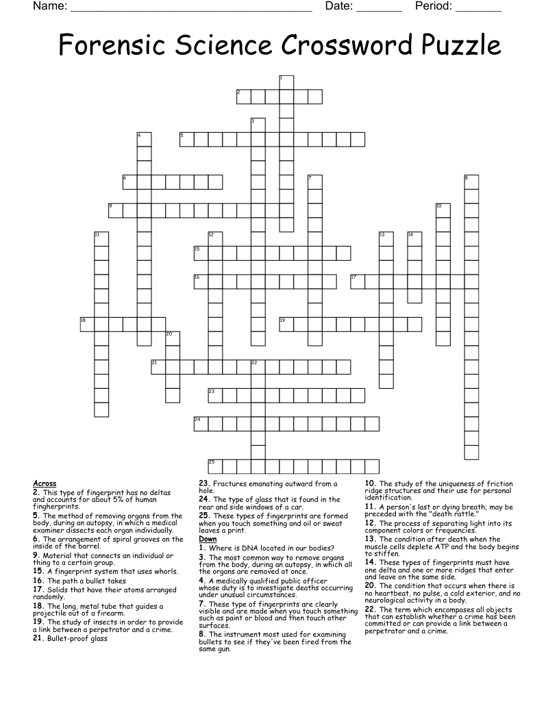 Forensic Science Crossword Puzzle