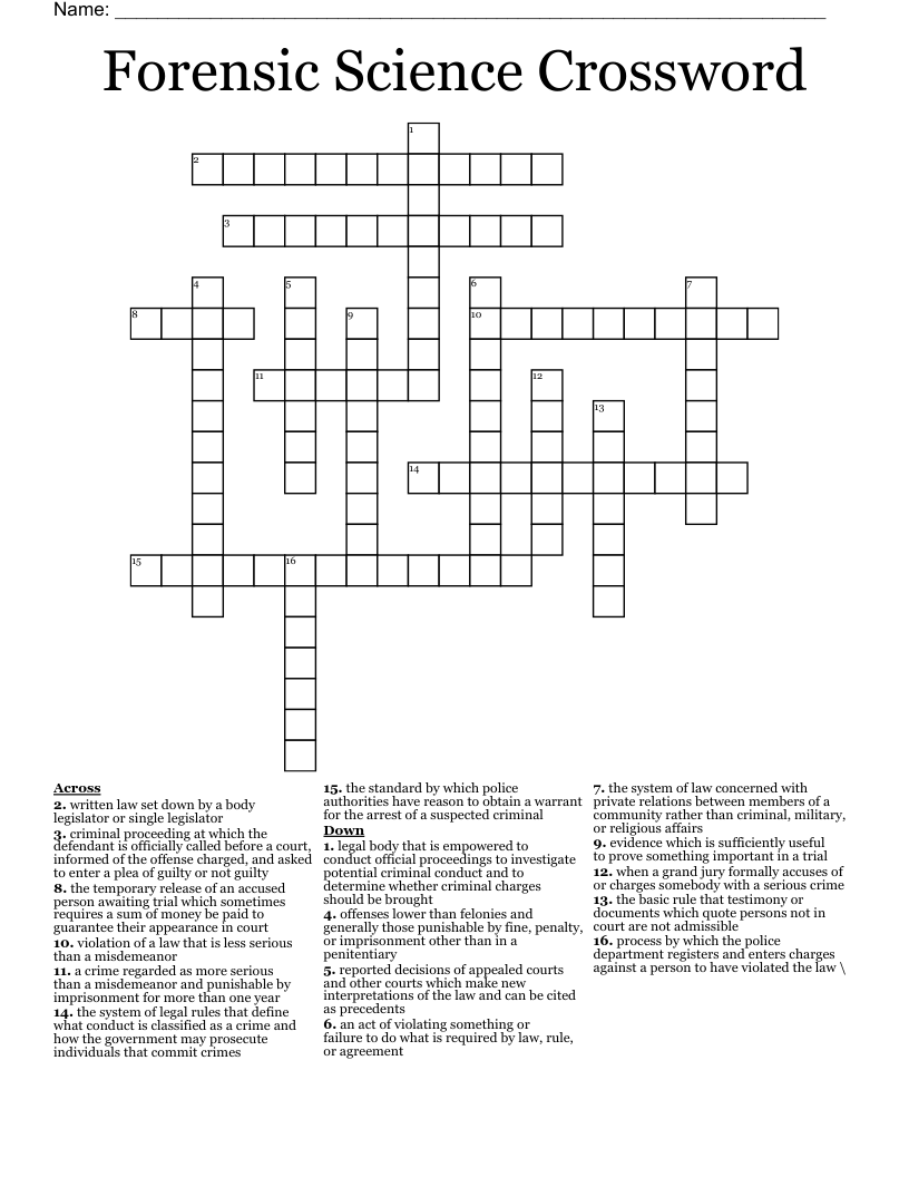 Forensic Science Crossword 