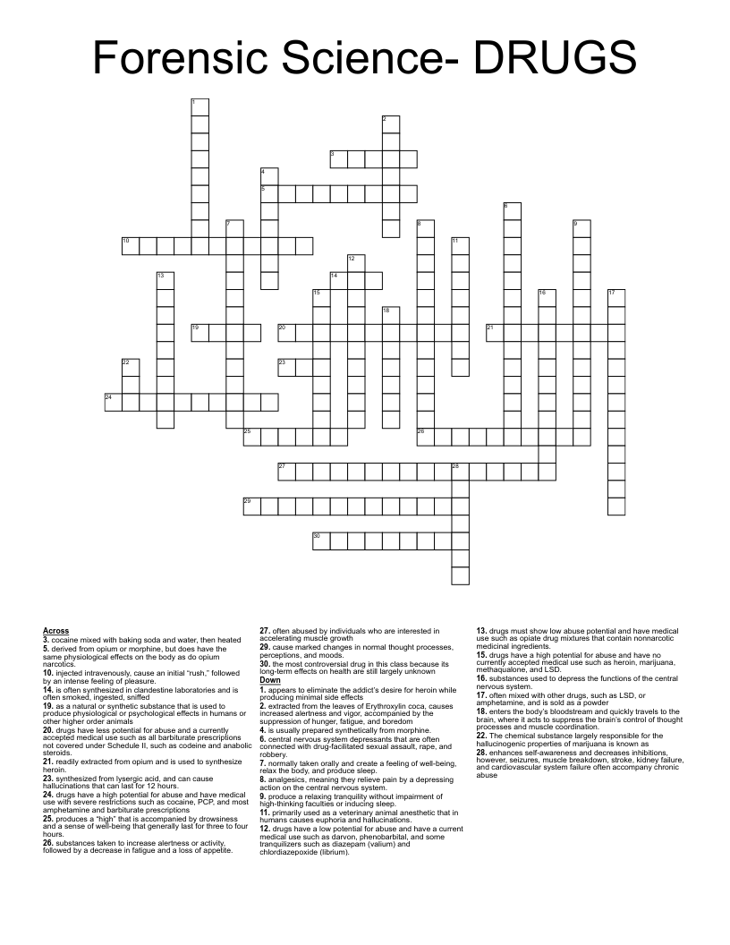 Forensic Science- DRUGS Crossword