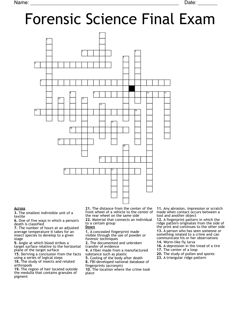 Forensic Science Final Exam Crossword