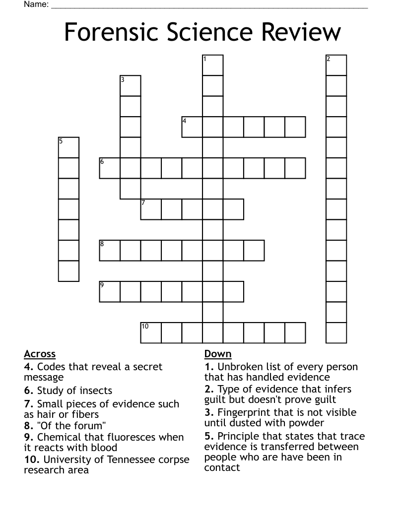 Forensic Science Review Crossword