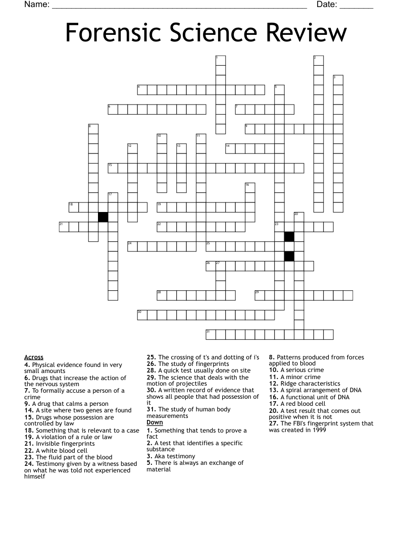 Forensic Science Review Crossword