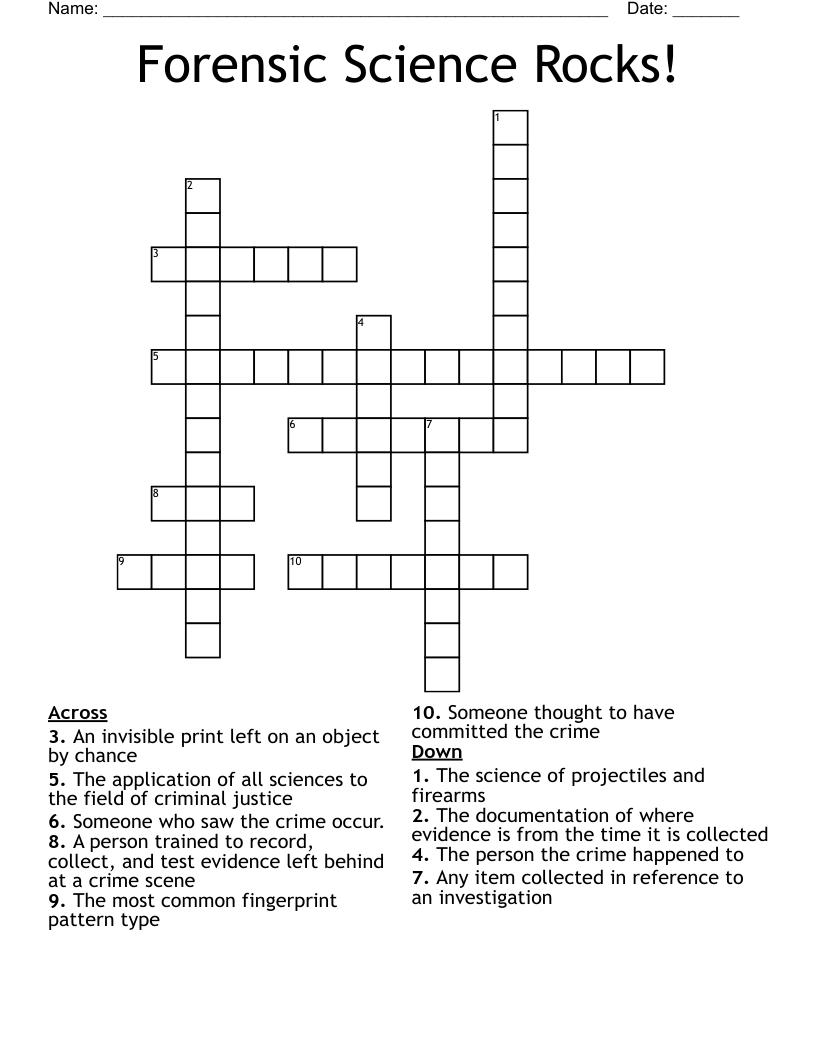 Forensic Science Rocks! Crossword