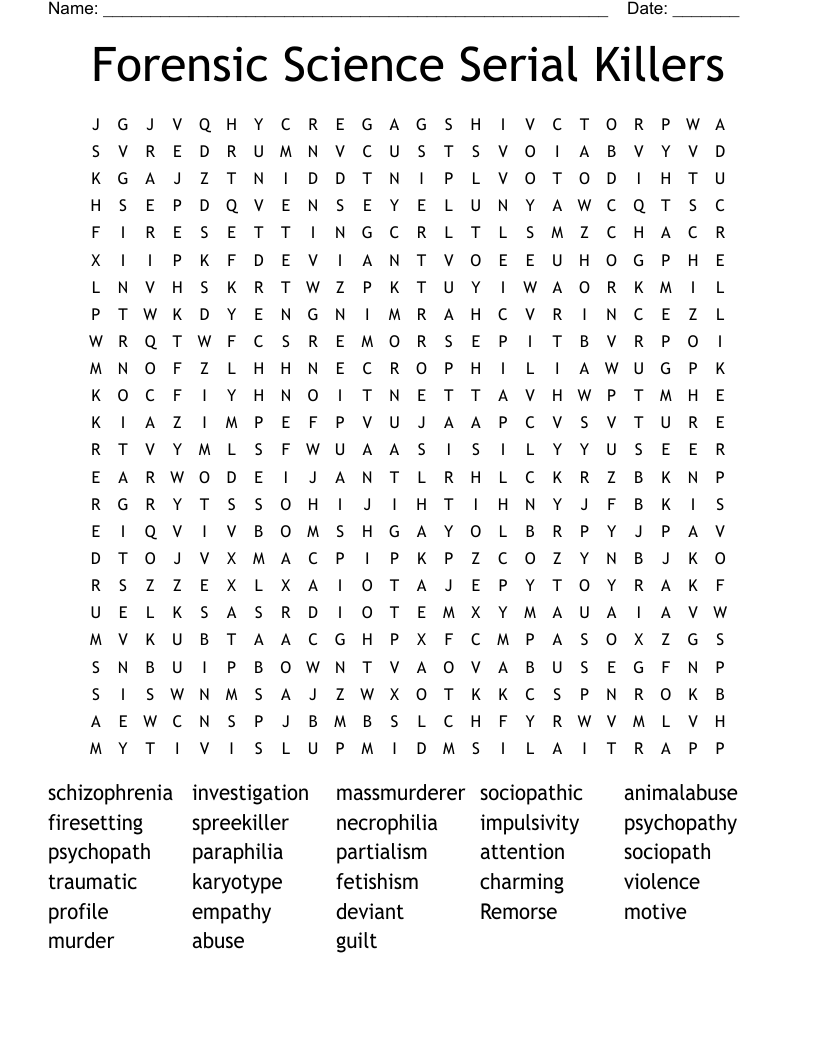 Forensic Science Serial Killers  Word Search