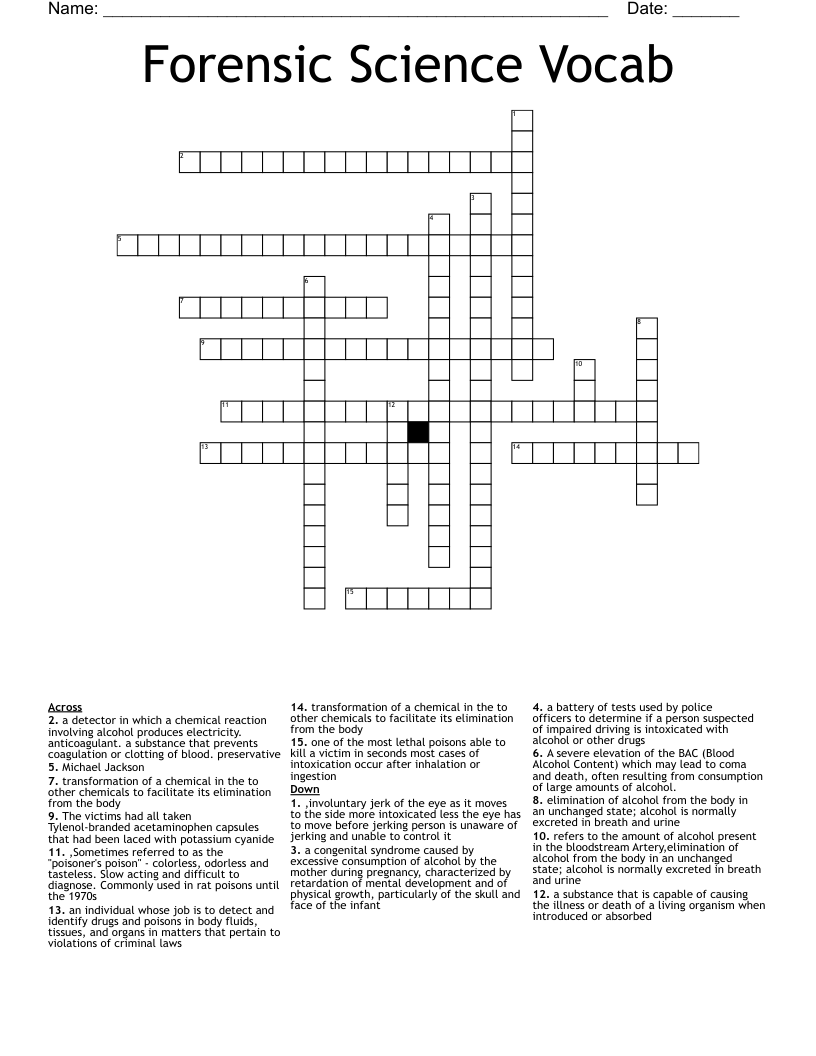 Forensic Science Vocab Crossword