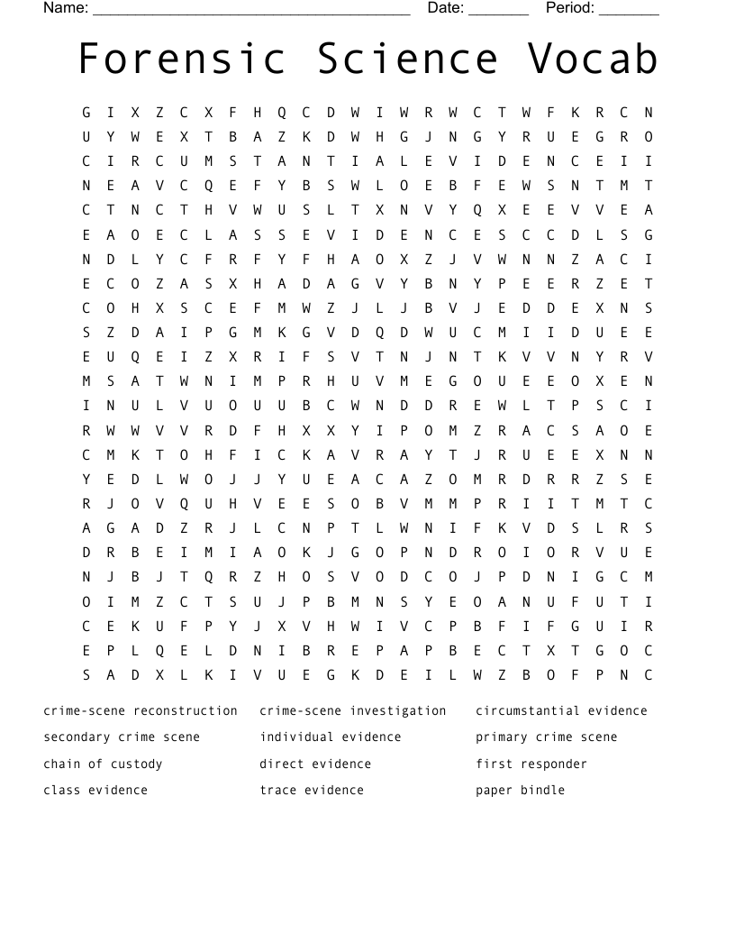 Forensic Science Vocab Word Search