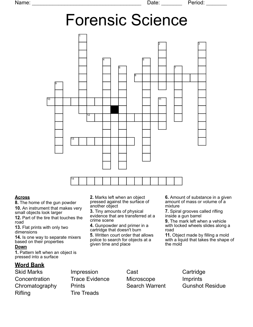 Forensic Science  Crossword