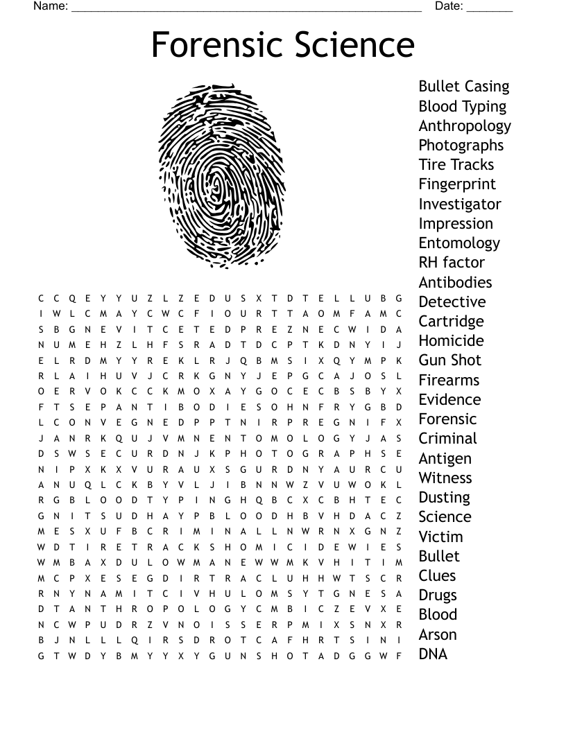 Forensic Science  Word Search