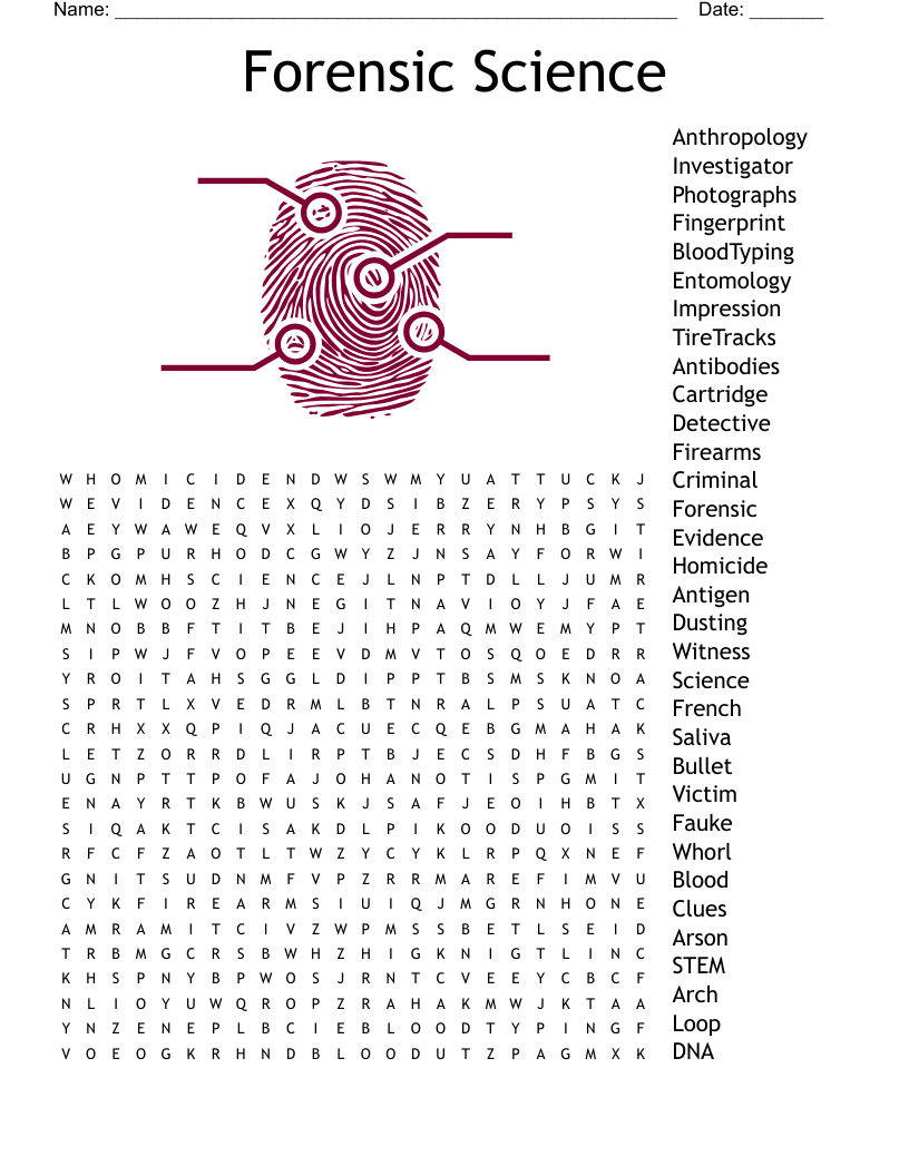 Forensic Science  Word Search