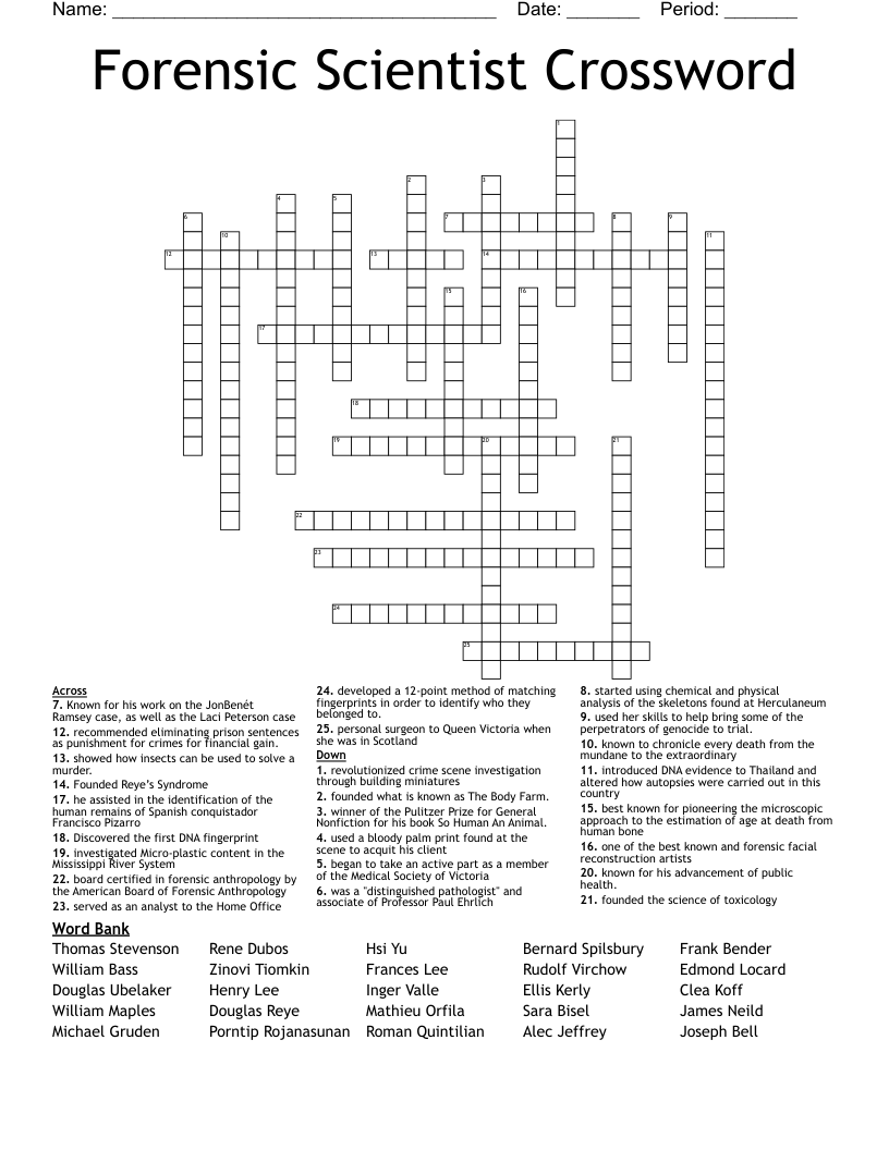 Forensic Scientist Crossword