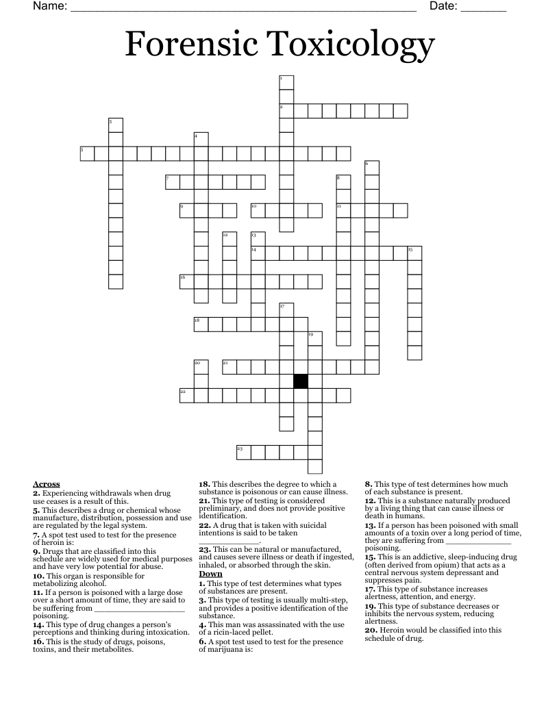 Forensic Toxicology Crossword