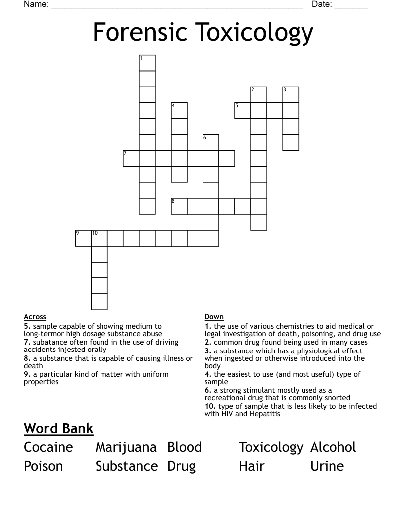 Forensic Toxicology Crossword