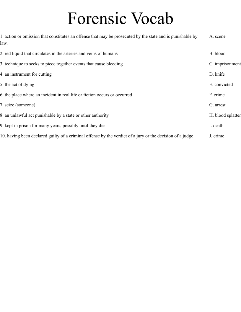 Forensic Vocab Worksheet