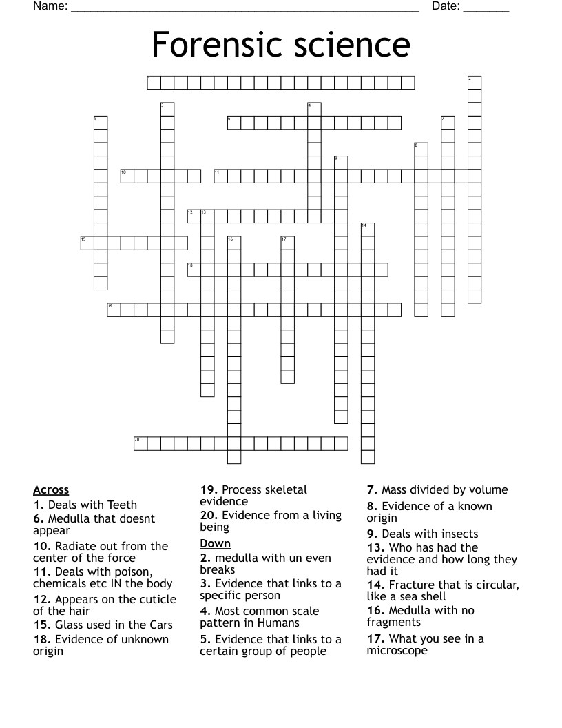 Forensic science  Crossword