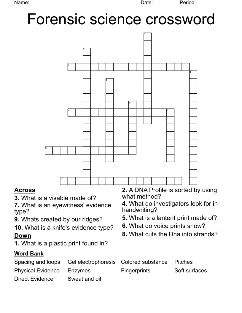 Forensic science crossword