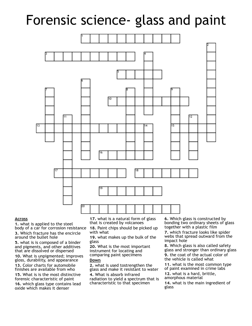 Forensic science- glass and paint Crossword