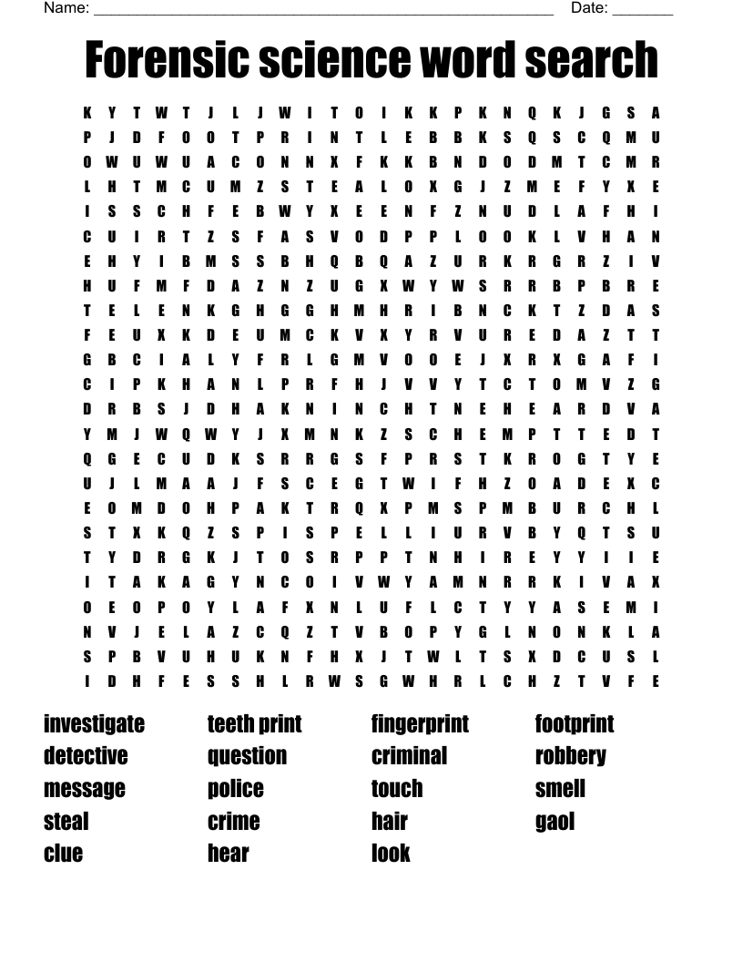 Forensic science word search