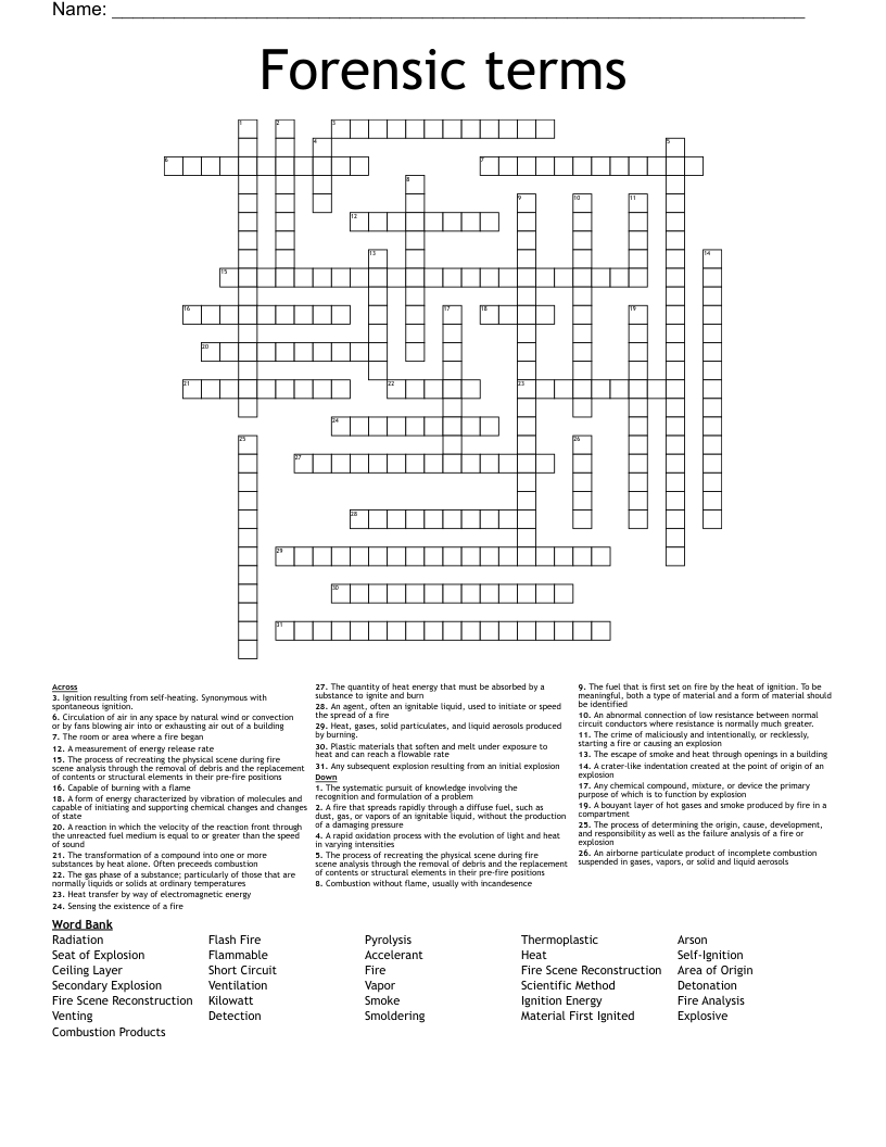 Forensic terms Crossword