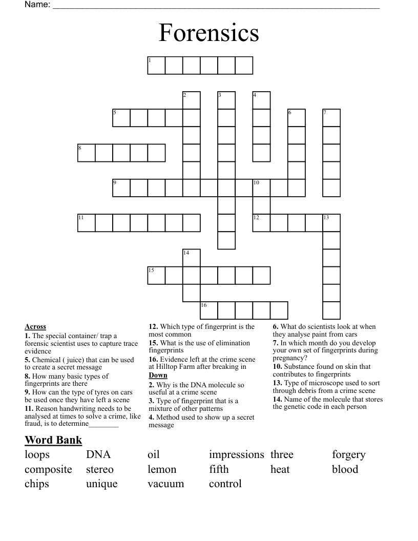 Forensics Crossword