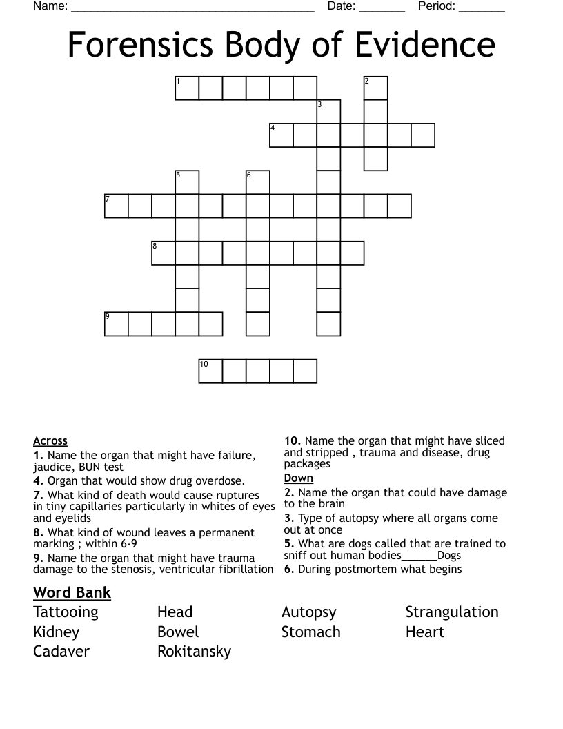 Forensics Body of Evidence Crossword