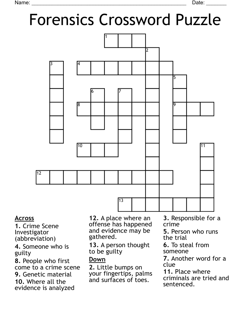 Forensics Crossword Puzzle