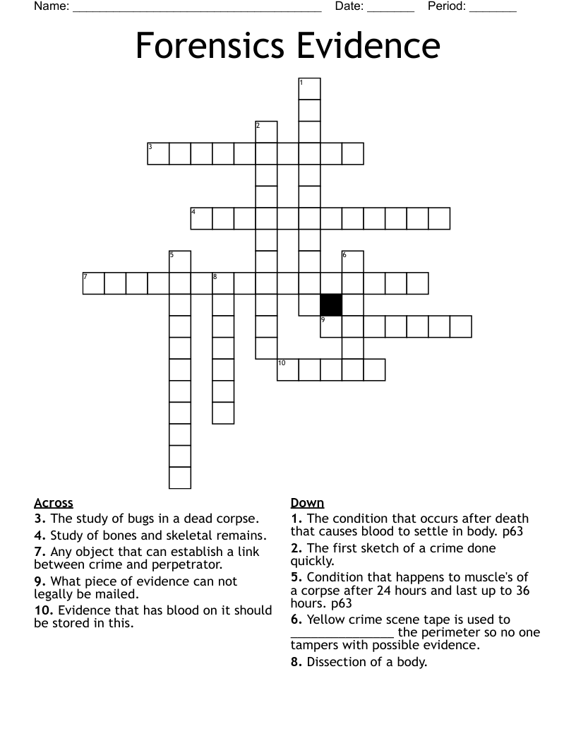 Forensics Evidence Crossword