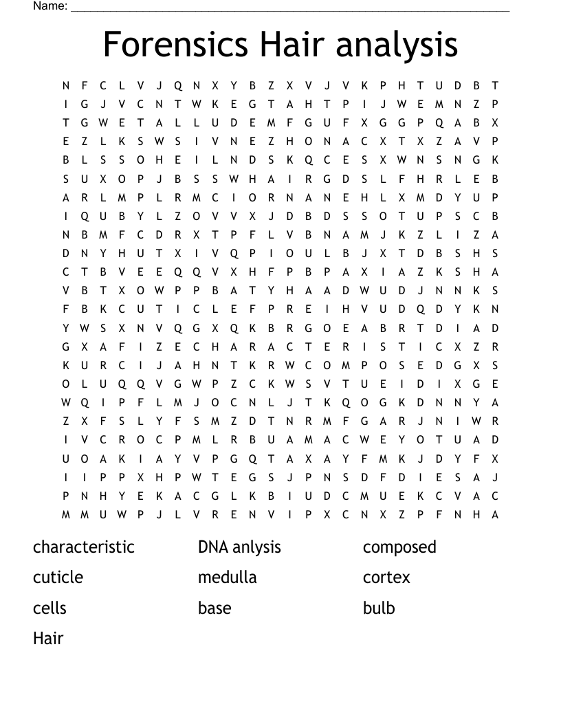 Forensics Hair analysis Word Search