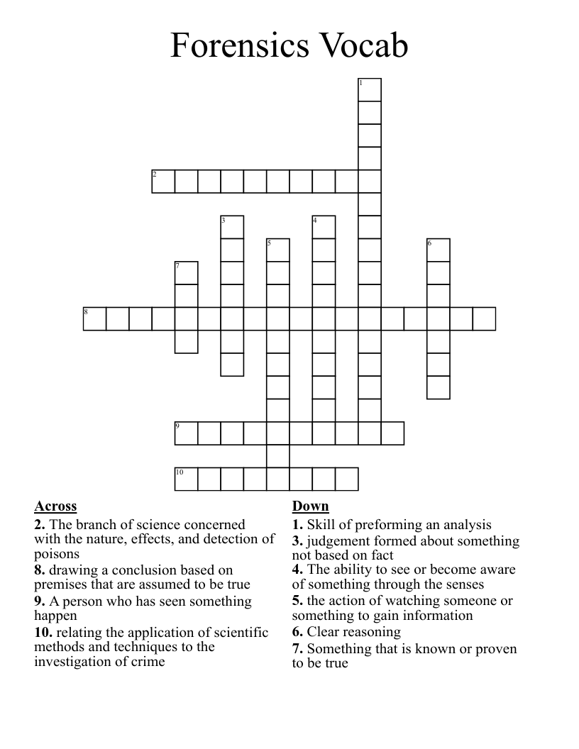 Forensics Vocab Crossword