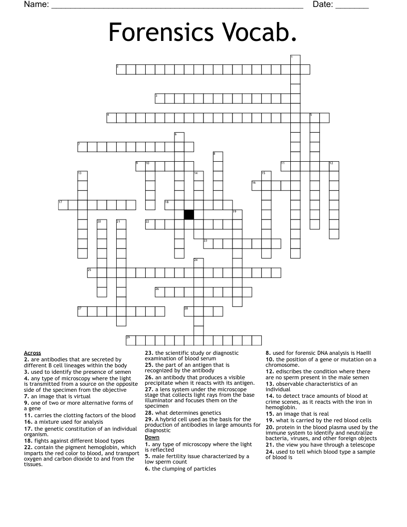 Forensics Vocab.  Crossword