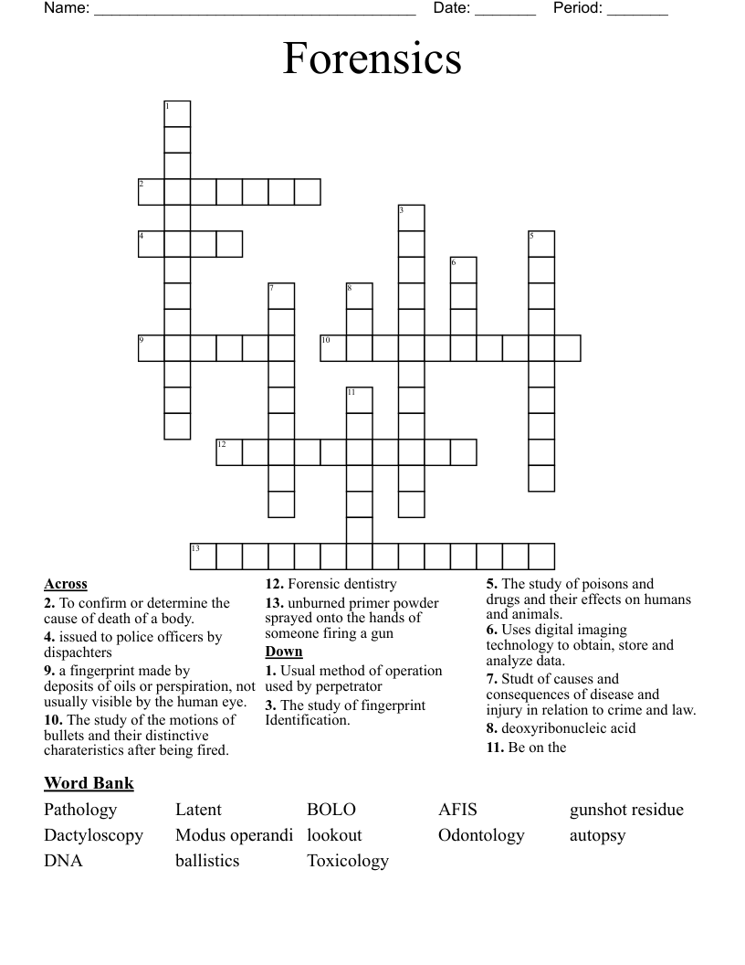 Forensics  Crossword