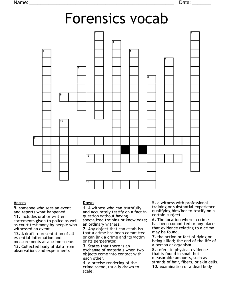 Forensics vocab Crossword