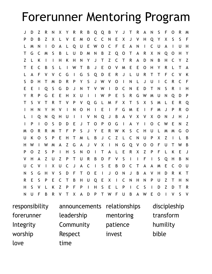 Forerunner Mentoring Program Word Search