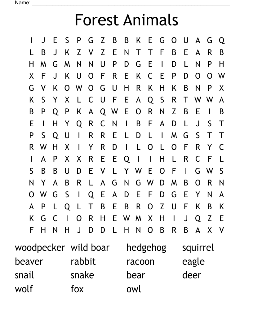 Forest Animals Word Search
