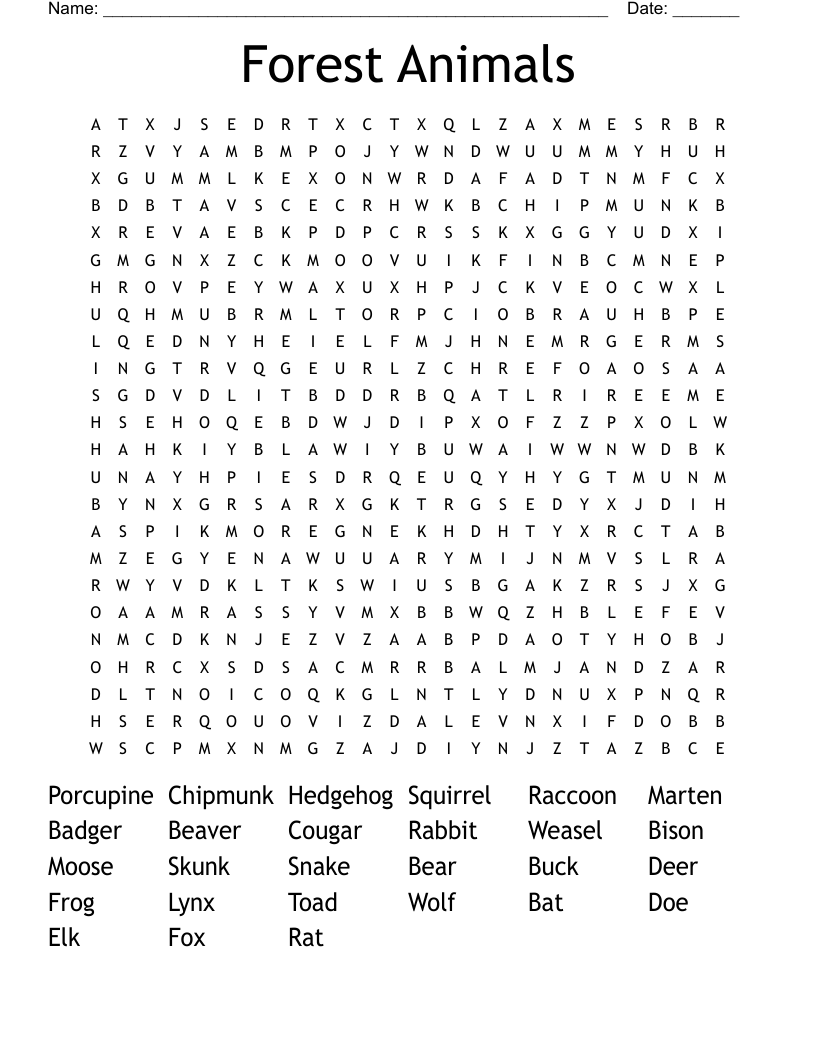 Forest Animals Word Search