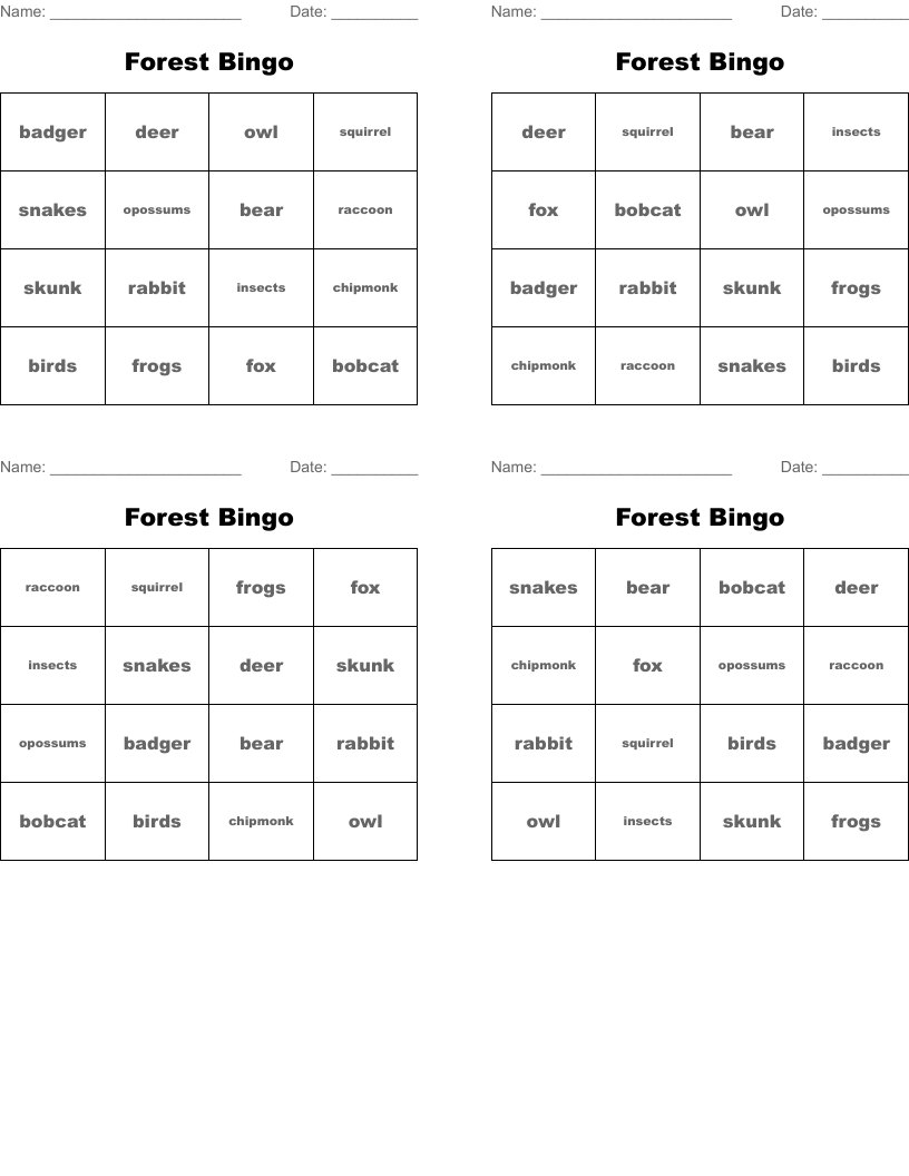 Forest Bingo