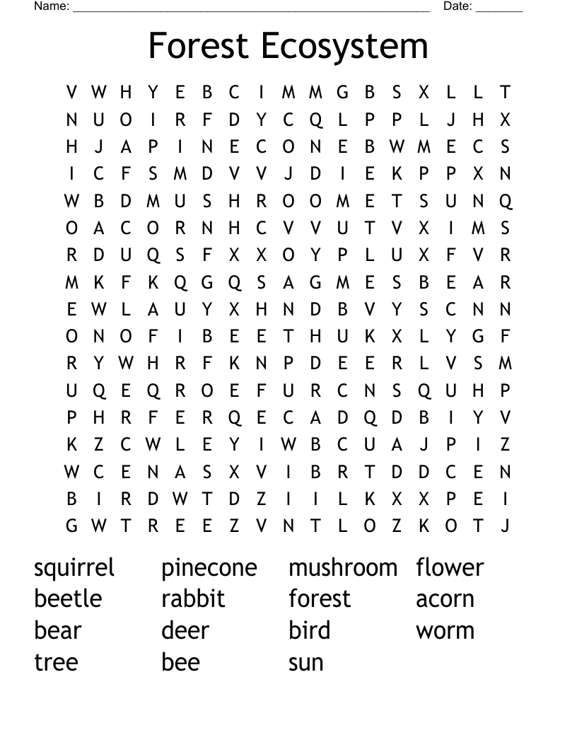 Forest Ecosystem Word Search