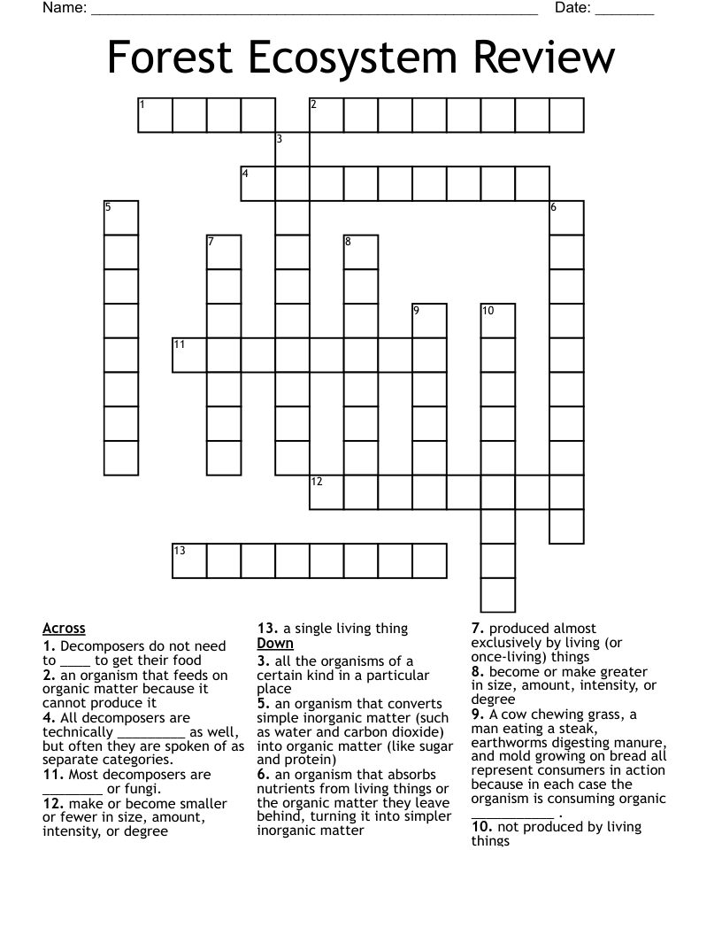 Forest Ecosystem Review Crossword