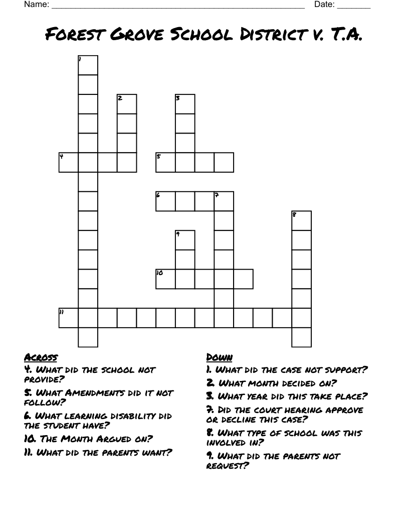 Forest Grove School District v. T.A.  Crossword