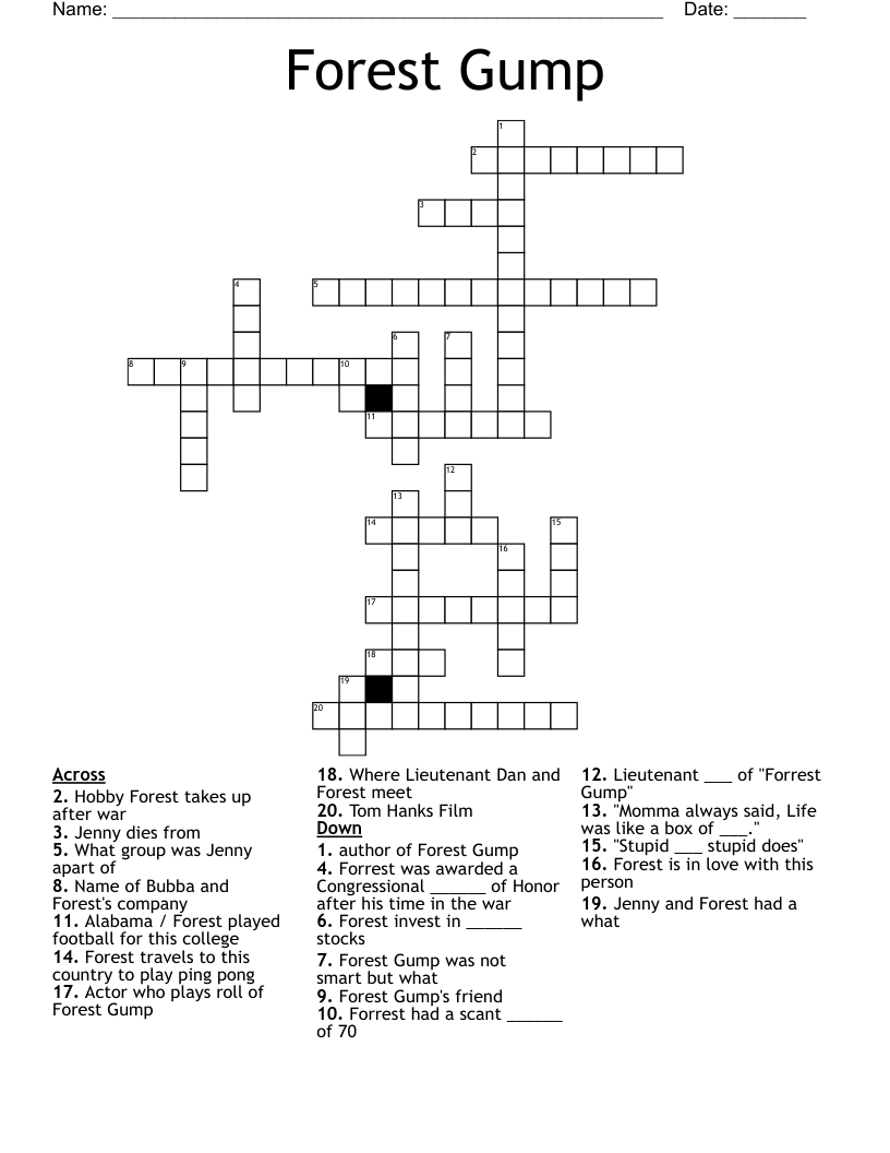 Forest Gump Crossword