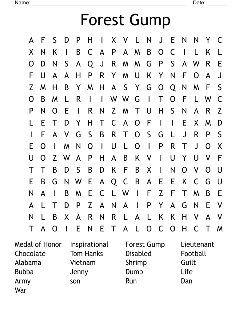 Forest Gump Word Search