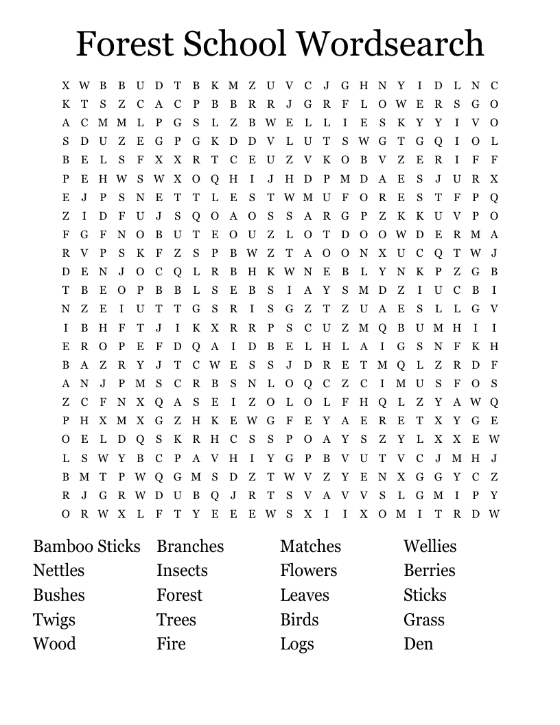 Forest School Wordsearch 