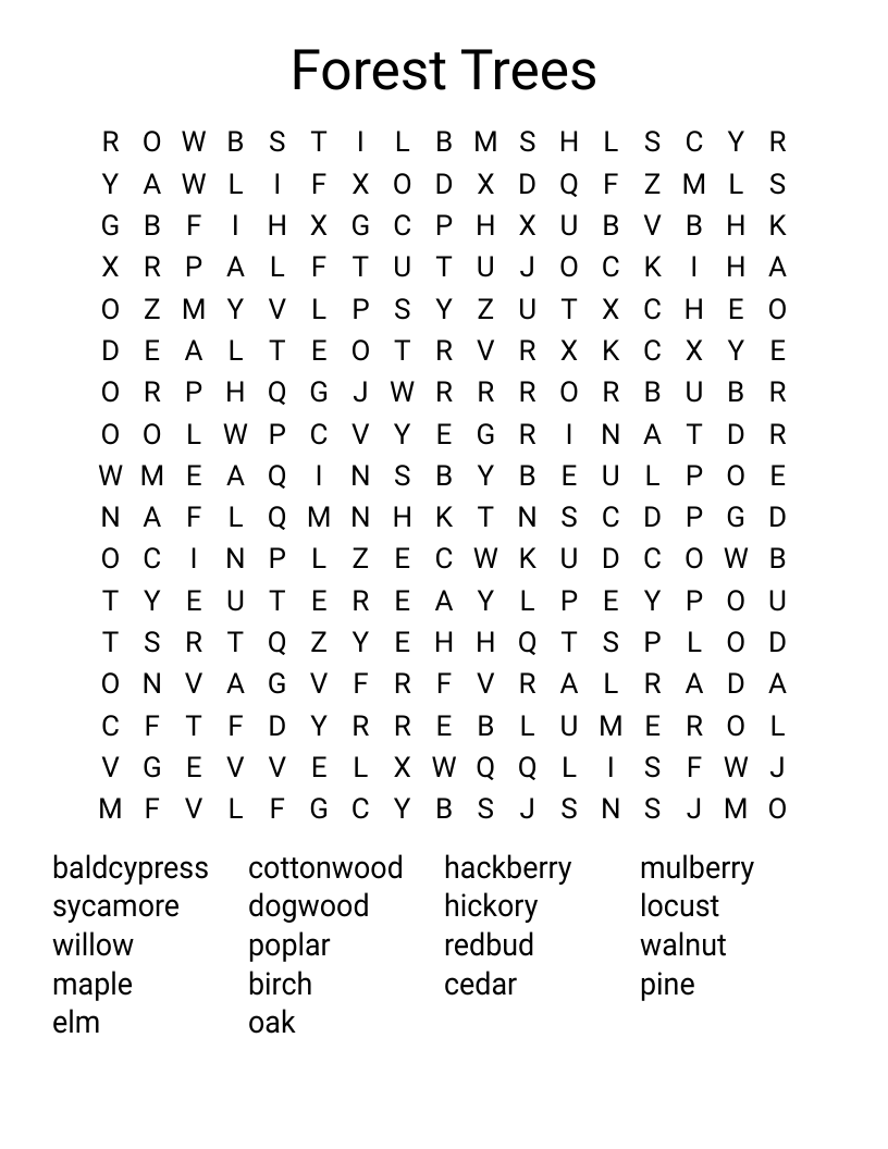 Forest Trees  Word Search
