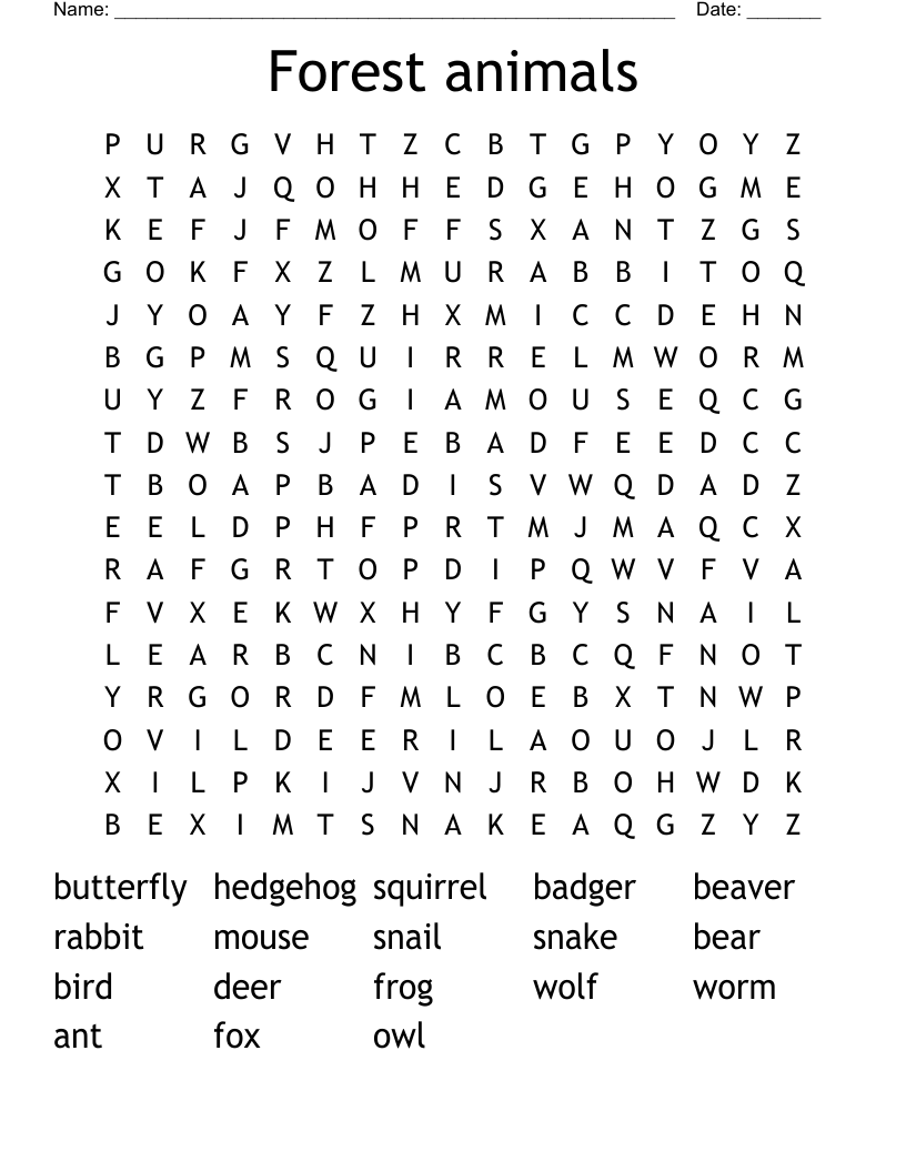 Forest animals Word Search